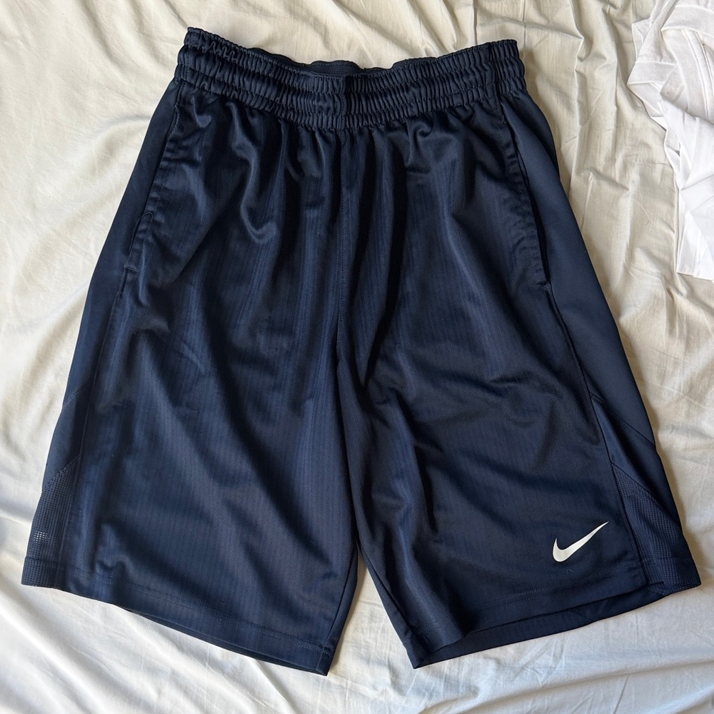 Nike Men’s Navy Blue Athletic Shorts with White Swoosh
